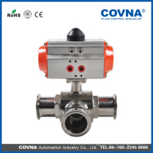 Pneumatic operated plastic or stainless steel 3 way ball valve